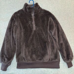 Sherpa type fuzzy quarter zip jacket pullover, Dark gray, womens size small